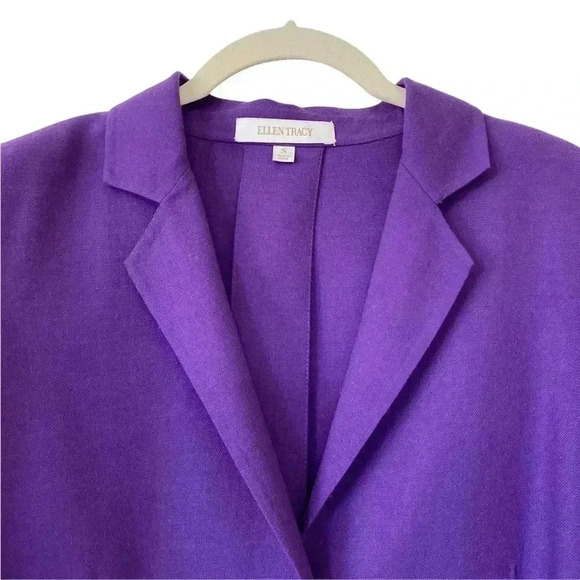 Ellen Tracy Purple Blazer Small Wool 3 Button Front Shoulder Pads Office Career - Picture 3 of 10